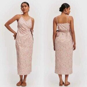 Reistor Organic Cotton Strappy Coral Rush Pink Floral Wrap Dress Size L